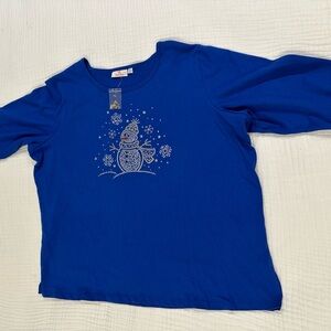 Quacker Factory Blue Snowman Long Sleeve Tee
